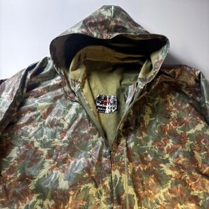 Vintage Rainfair Camo Hooded Raincoat XL Made in USA Brushstroke Utility Jacket